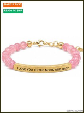 I Love You to the Moon and Back Stretch Bracelet Pink Quartz Stainless Steel